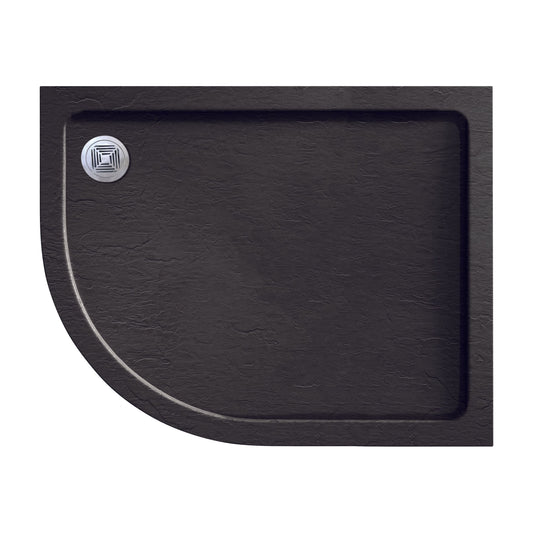 Black Offset Quadrant Shower Tray Slate Effect Finish