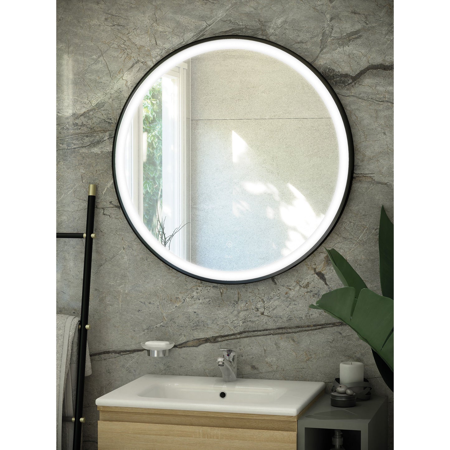 RAK-Art Round LED Illuminated Mirror Matt Black