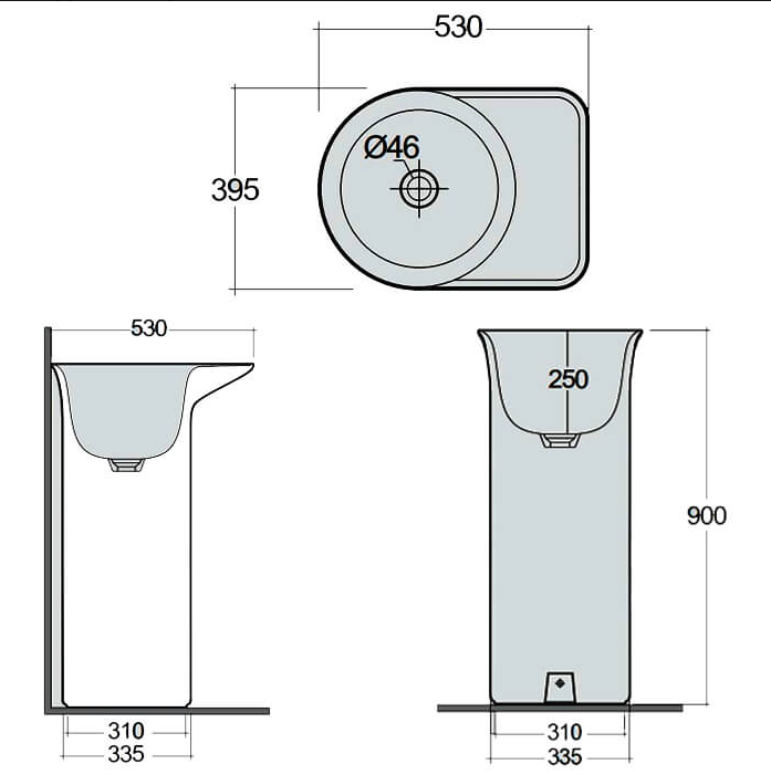 RAK-Valet Freestanding 53cm Washbasin 0 Tap Hole