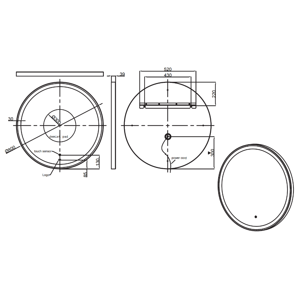 RAK-Art Round LED Illuminated Mirror Brushed Nickel