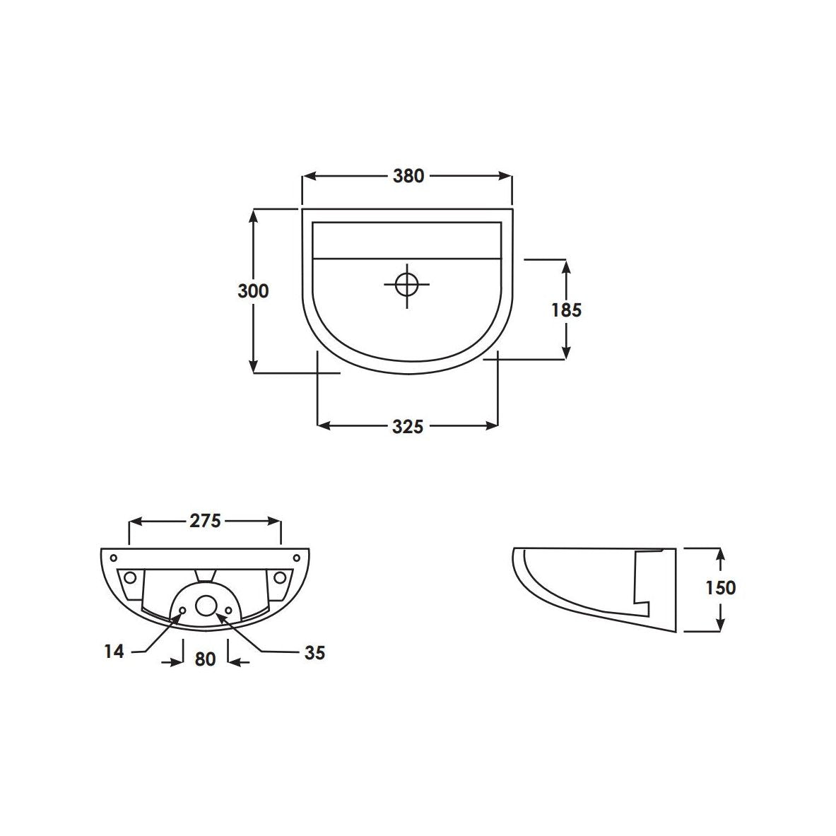 RAK Compact Special Needs Basin Horizontal Outlet With No Tap Hole