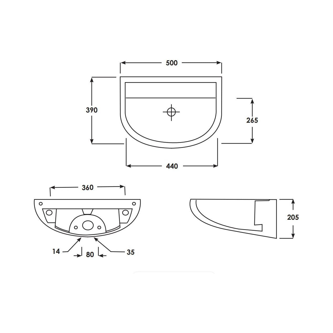 RAK Compact Special Needs Basin Horizontal Outlet With No Tap Hole