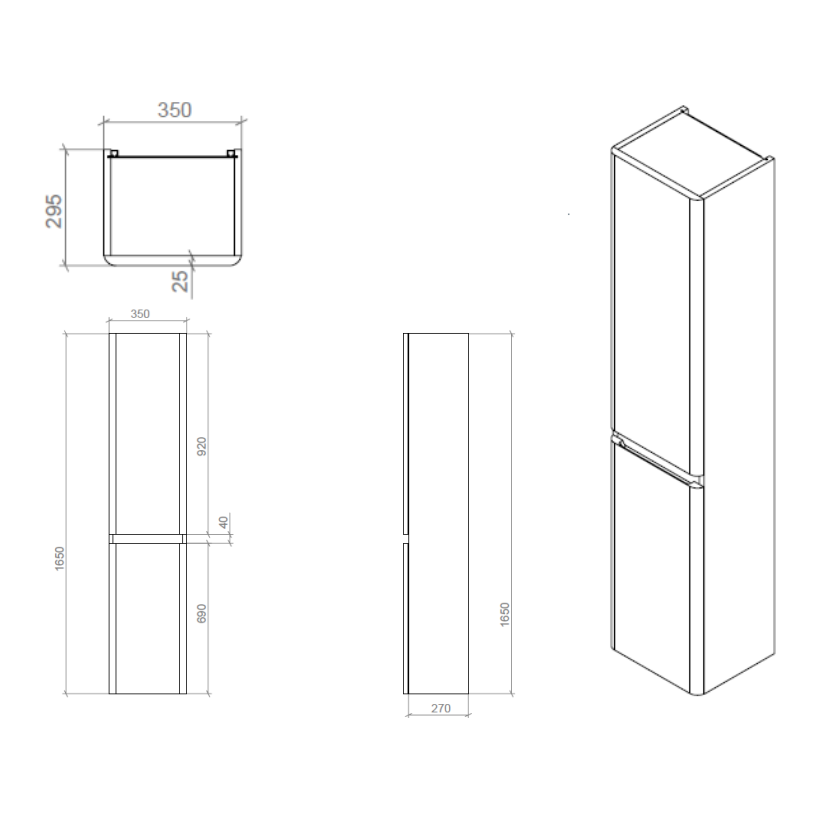 RAK-Resort Tall Storage Vanity 350x1650mm