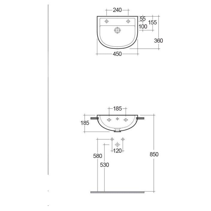 RAK-Compact Semi Recessed Basin 45cm