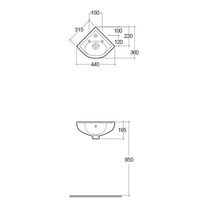 RAK Compact Corner Cloakroom Basin 440mm