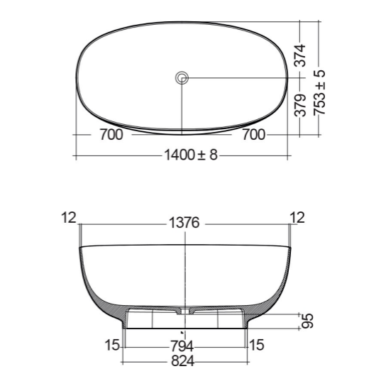 RAK-Cloud Freestanding Bath Tub in Greige